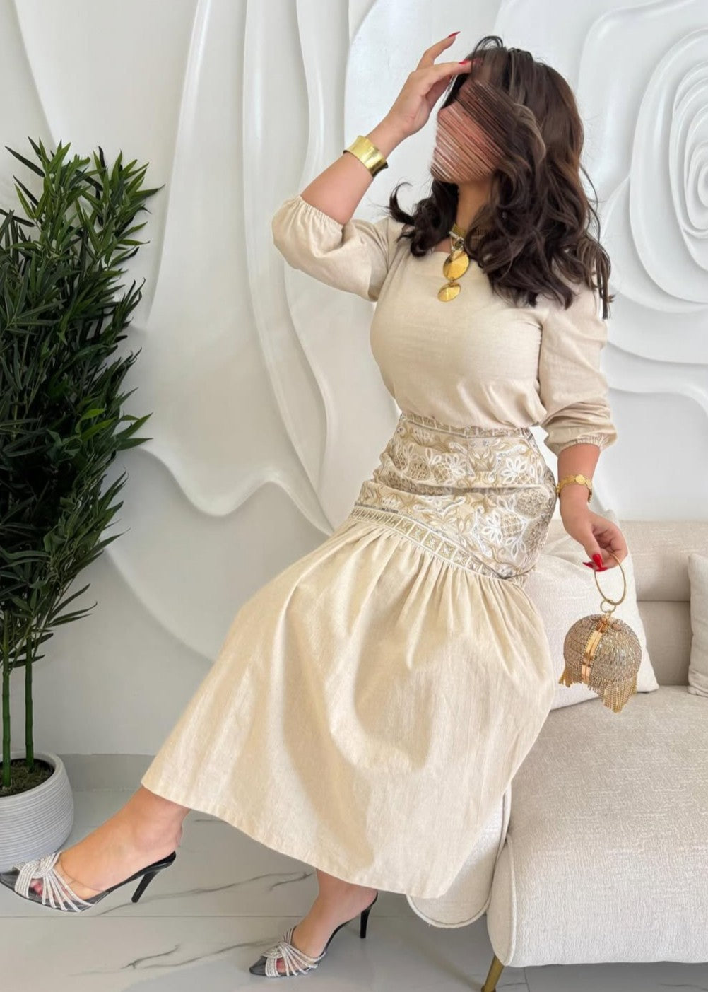 Boho Chic Beige Embroidered Dress – Elegant & Comfortable