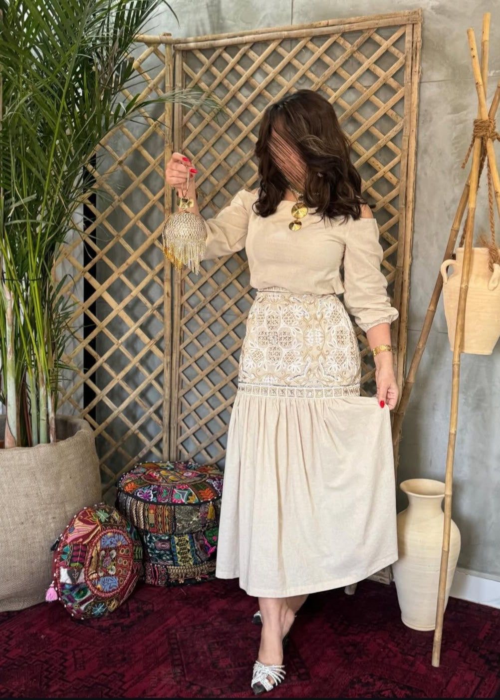 Boho Chic Beige Embroidered Dress – Elegant & Comfortable