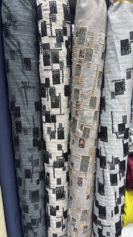 Textured Grey Patterned Long Blazer Set